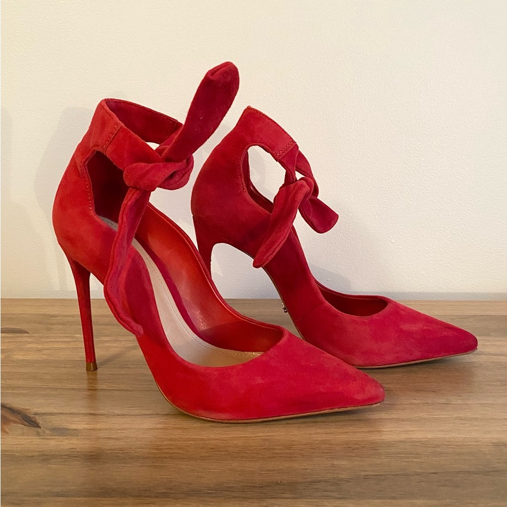 SCHUTZ Red Suede Tie Pumps, size 7